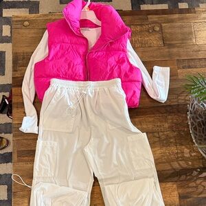 Hip Hop Costume - Pink Puffer Vest with White Long Sleeve and Pants